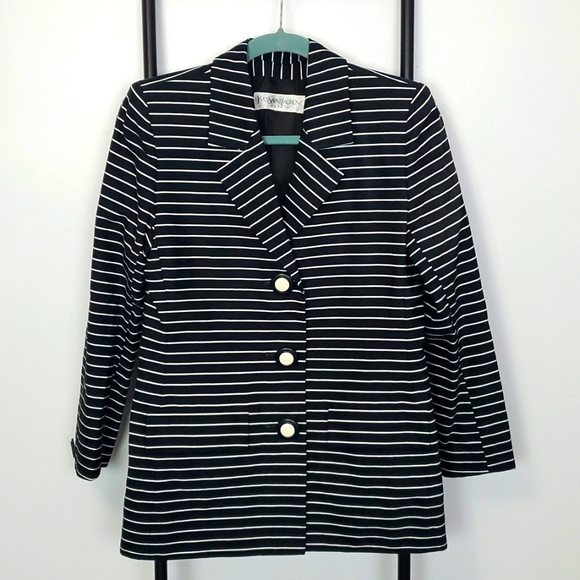 Yves Saint Laurent Encofe strips three buttons Floral women blazer size 6 - Picture 1 of 8